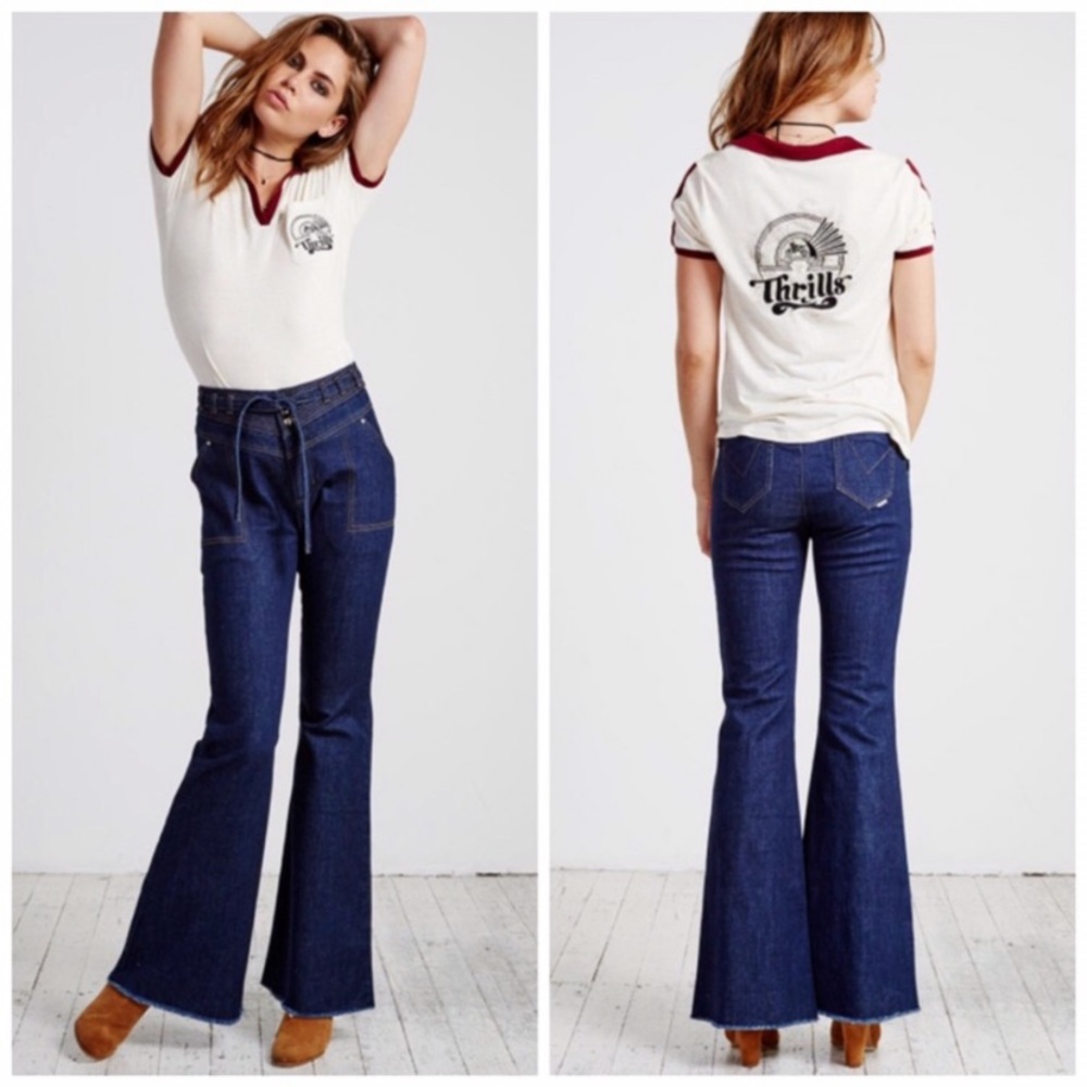 New 28 Somedays Lovin’ Orion High Rise Waist Denim Jean Flares Raw Hem 70’s